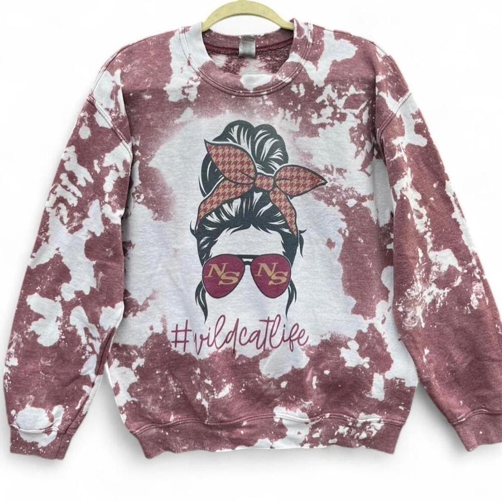 Bleached "Wildcat Life" Messy Bun Graphic Sweatshirt | Maroon | Medium